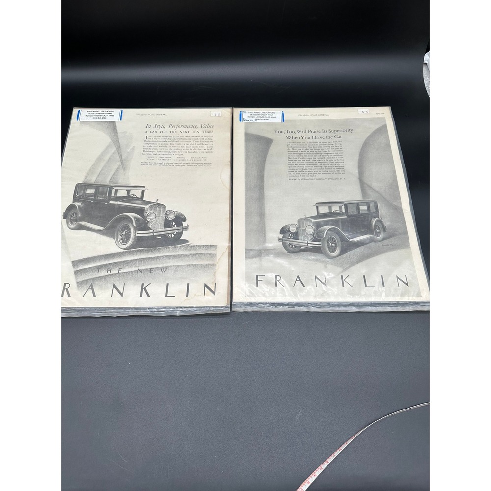 Vintage 1926 Franklin Automobile Print Ads Ladies Home Journal Syracuse NY 2pc